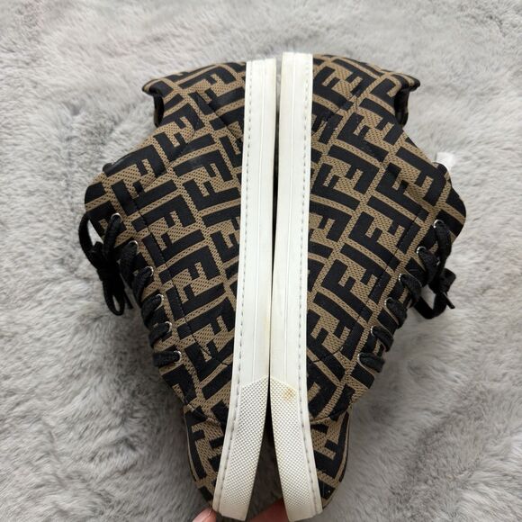 Fendi Men\'s Brown Black FF Logo Perforated Domino Sneakers Size 10